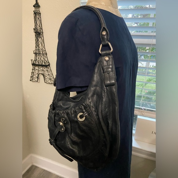 B.Makowski Black Pebble Leather Large Hobo Shoulder Purse Bag Silver Hardware - Picture 12 of 16